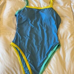 Blue and Yellow One-Piece Swimsuit